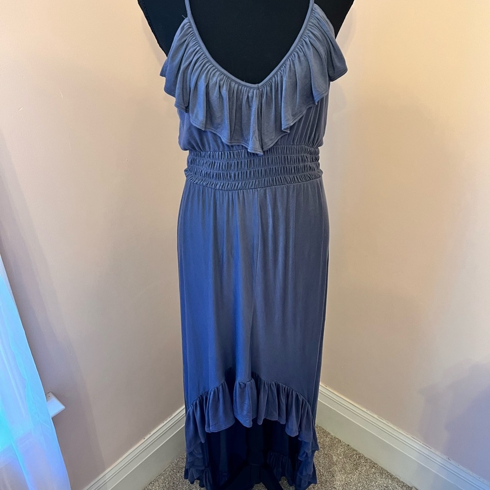 Express High-Low Ruffle Maxi Dress. Size medium. Color is a blueish/purple.